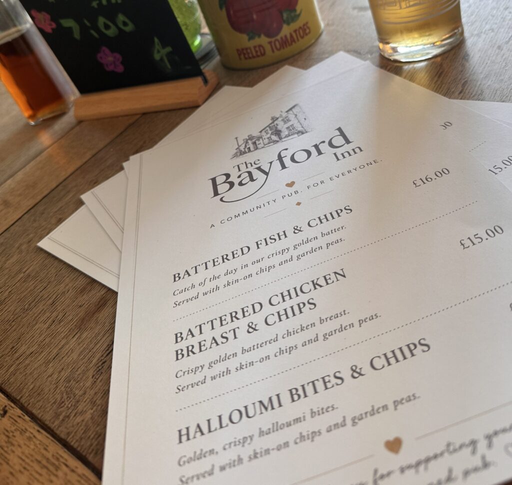 Menu option from Bayford Inn